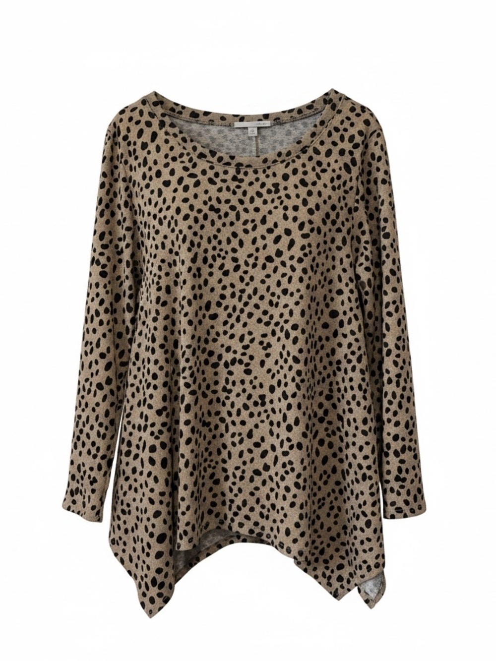 Green Envelope Business Casual Beige & Black Leopard-Print Long Sleeve Tunic 1X